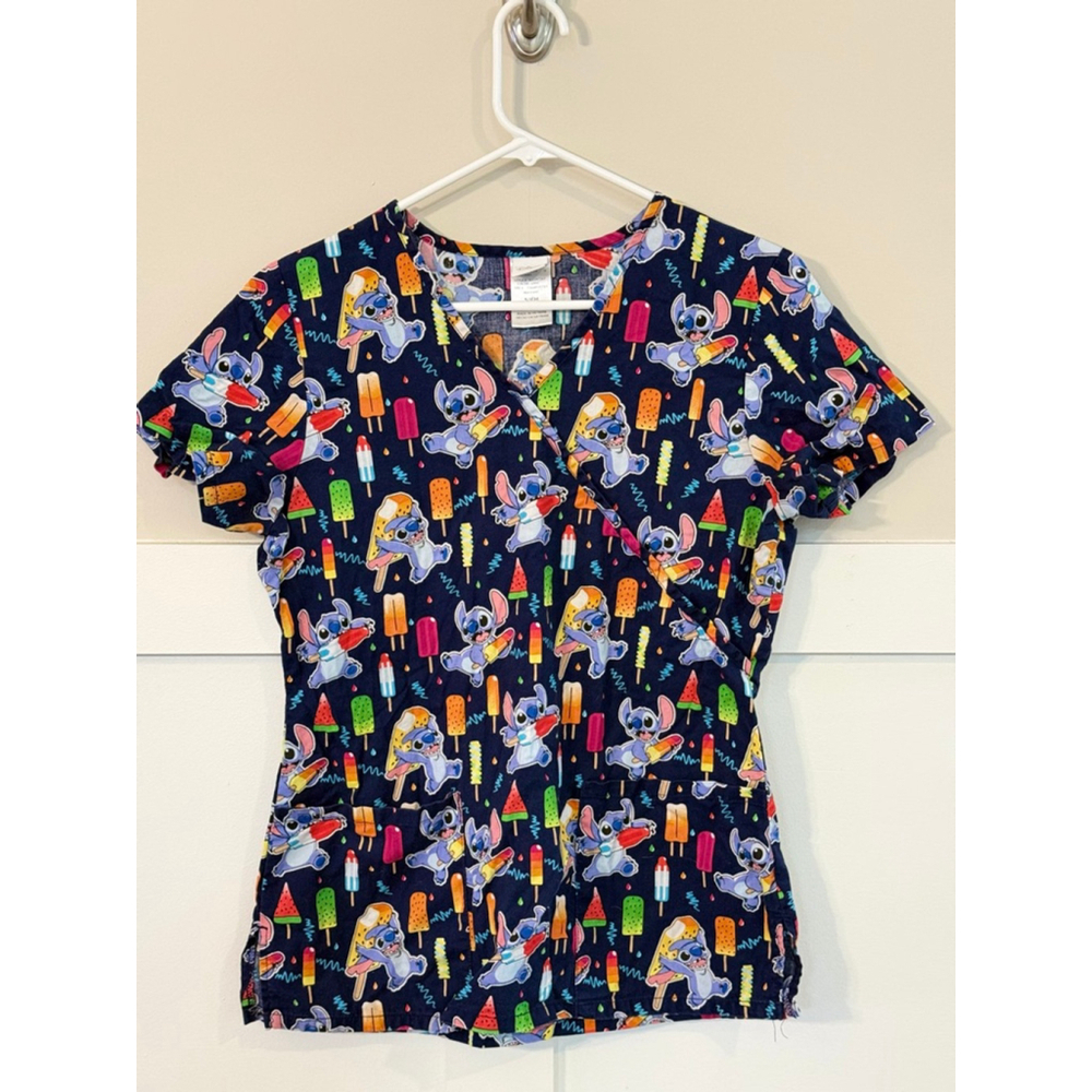 Disney Stitch Scrub Top Women’s Small Ice Cream Popsicle Print Nursing